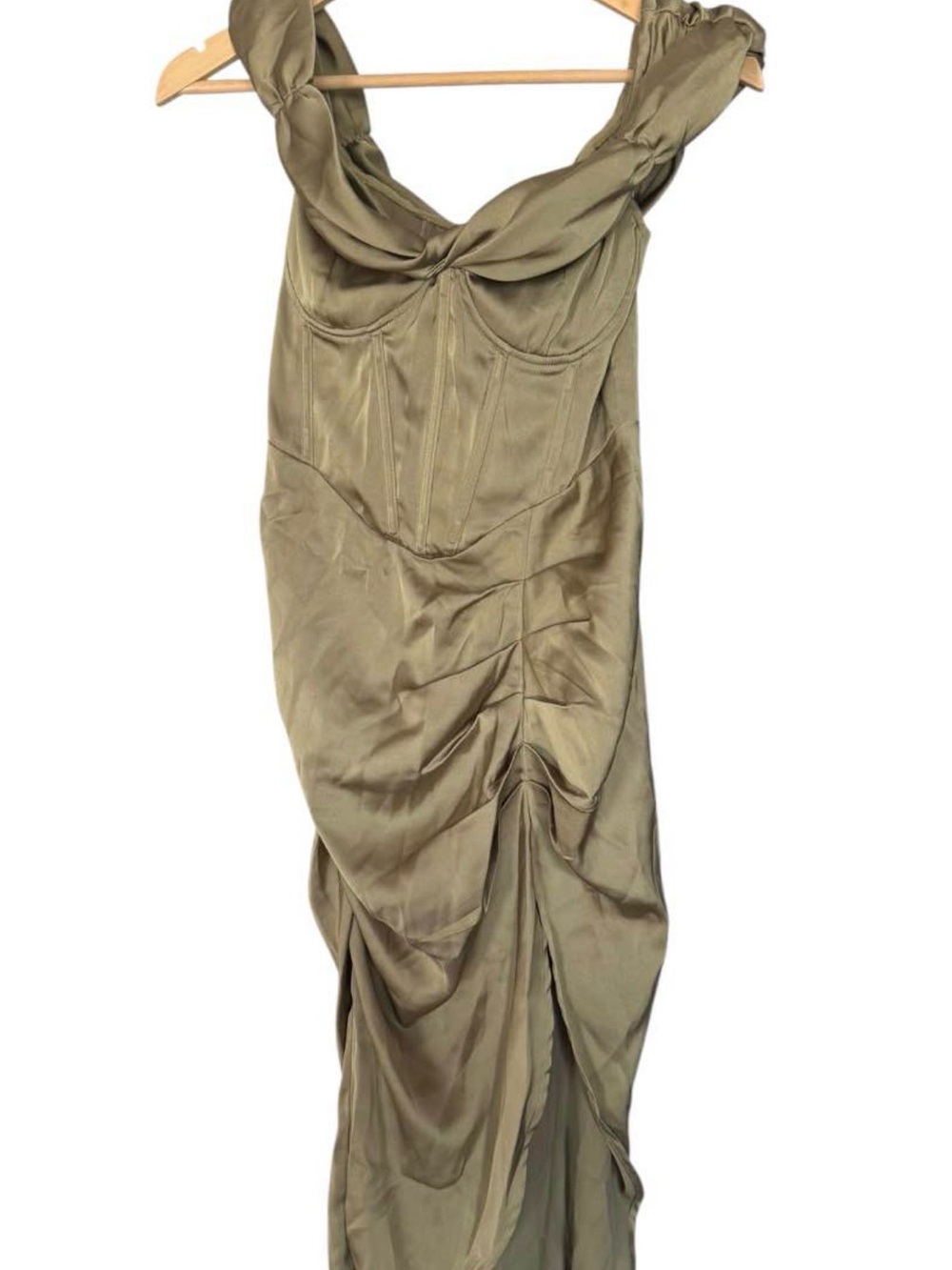 PrettyLittleThing Olive Draped Corset Midi Dress - Picture 3 of 7
